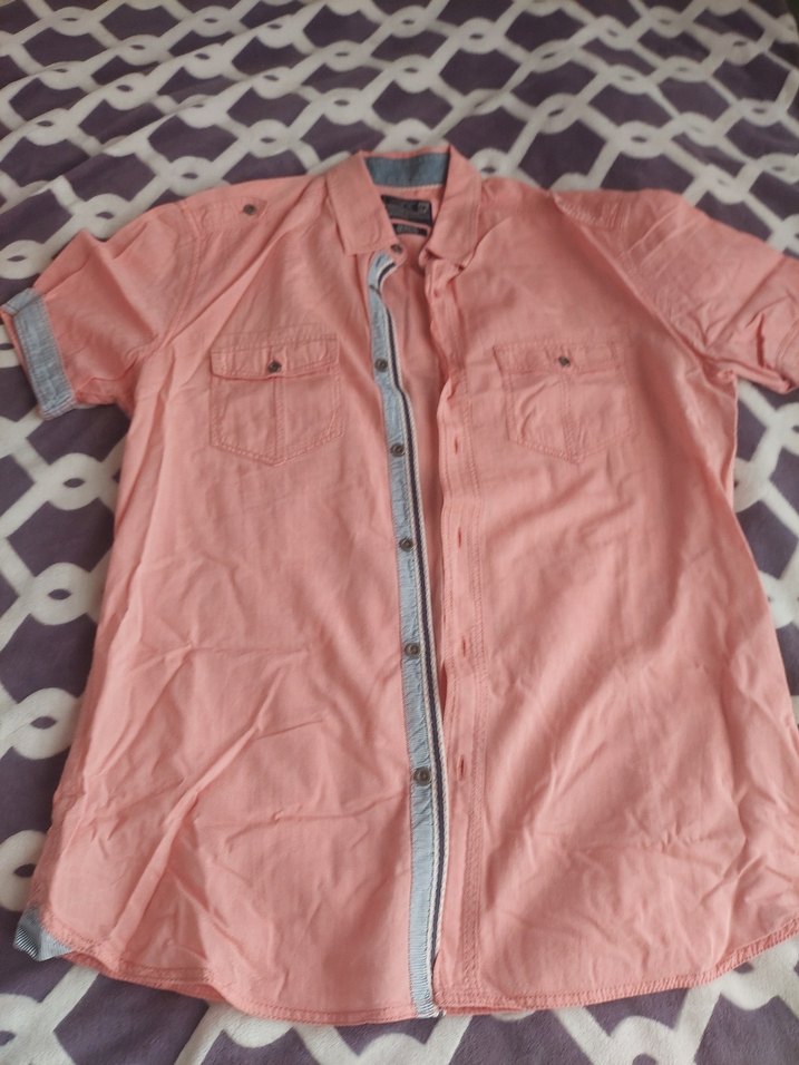 Erkek Pembe Pamuklu Kısa Kollu Gömlek - Görsel 3