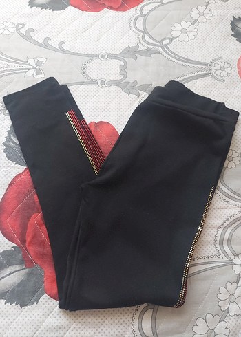 Kadın Siyah Baskılı Midi Tayt - Görsel 4