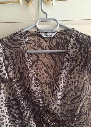 s Beden camel Renk Leopar desenli şifon bluz 36