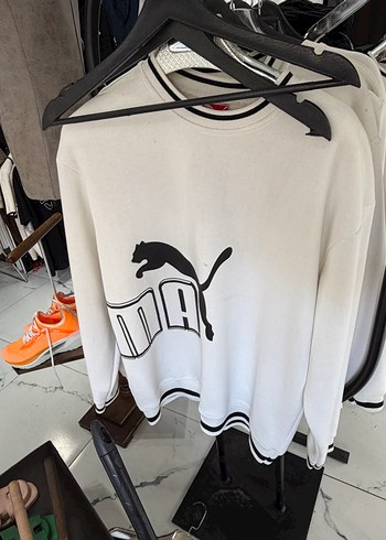Puma Beyaz Bisiklet Yaka Sweatshirt