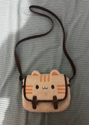 Bej Peluş Kedi Desenli Çanta