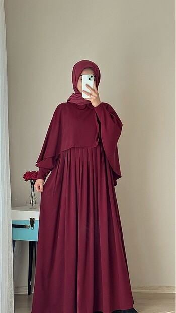 m Beden LALEZAR PELERİNLİ ELBİSE-BORDO