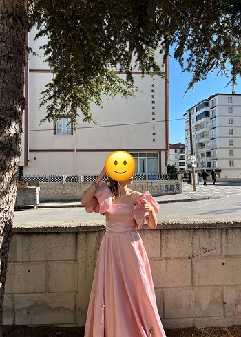 36 Beden Pembe Straplez Uzun Abiye Elbise