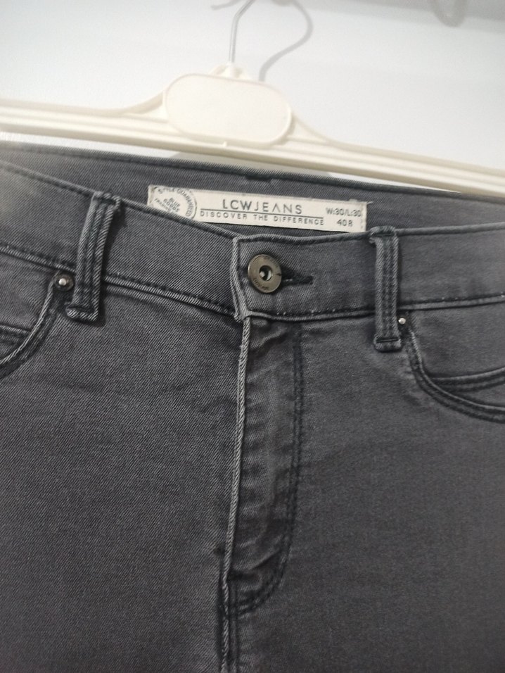 Gri İnce Kesim Kadın Denim Pantolon - Görsel 2