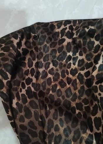 Kahverengi Leopar Desenli Uzun Etek saten - Görsel 3