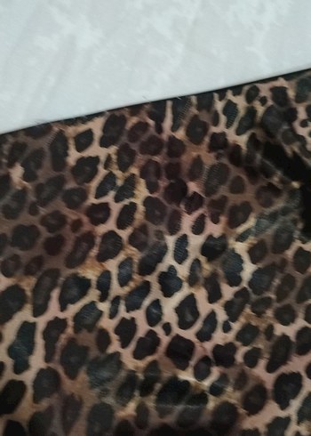 Kahverengi Leopar Desenli Uzun Etek saten - Görsel 4