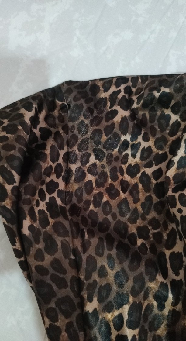 Kahverengi Leopar Desenli Uzun Etek saten - Görsel 3