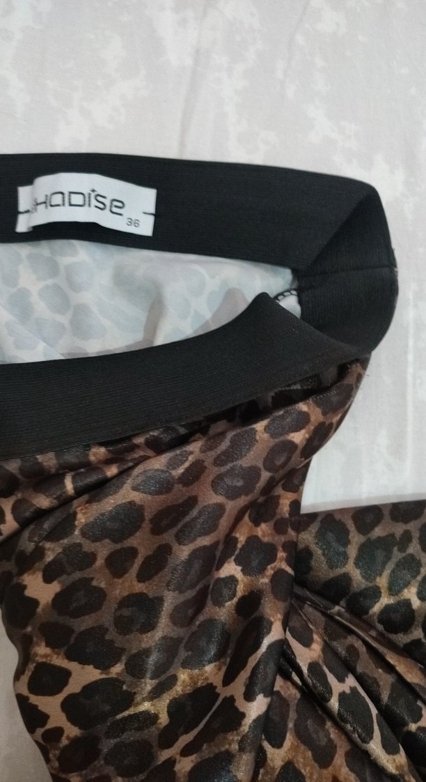 Kahverengi Leopar Desenli Uzun Etek saten - Görsel 5