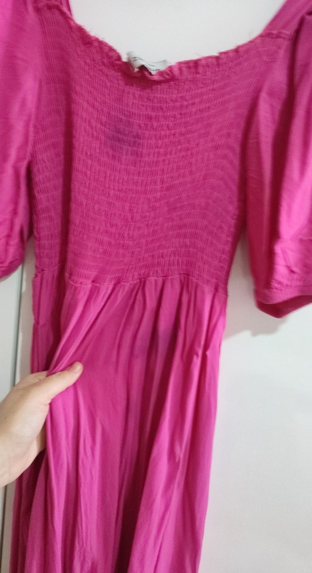 Pembe Uzun Bohem Pliseli Elbise - Görsel 3