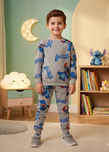 Gri Bağlama Desenli Çocuk Polar Pijama Takımı - Görsel 3