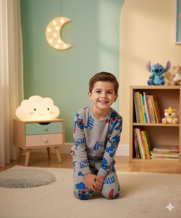 Gri Bağlama Desenli Çocuk Polar Pijama Takımı - Görsel 2