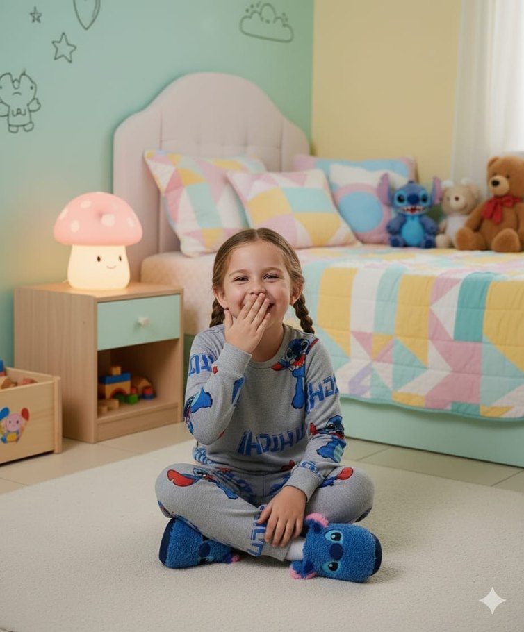 Gri Bağlama Desenli Çocuk Polar Pijama Takımı - Görsel 4