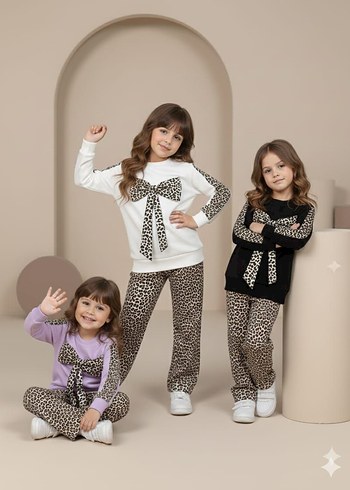Mor Leopar Desenli Kız Eşofman Takımı - Görsel 3