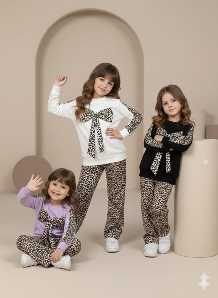 Mor Leopar Desenli Kız Eşofman Takımı - Görsel 3