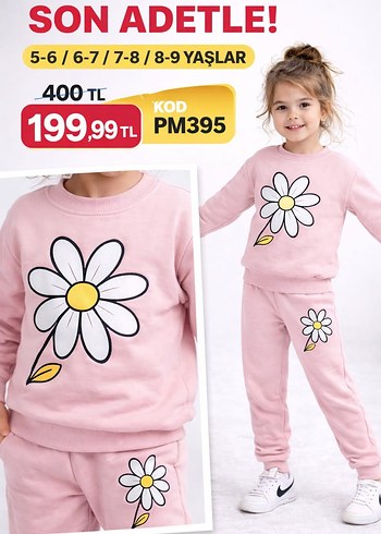 Kız Çocuk Kırmızı Çiçek Baskılı Eşofman Takımı - Görsel 2