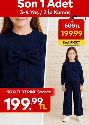 Kız Çocuk Haki Fiyonklu Sweatshirt ve Pantolon - Görsel 4