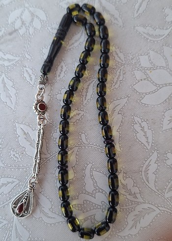 Sarı Sürmeli Toz Kehribar Tesbih