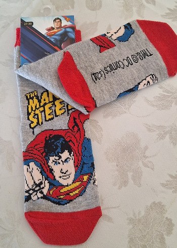 Gri Superman Baskılı Erkek Çorap - Görsel 3
