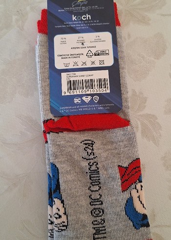Gri Superman Baskılı Erkek Çorap - Görsel 5
