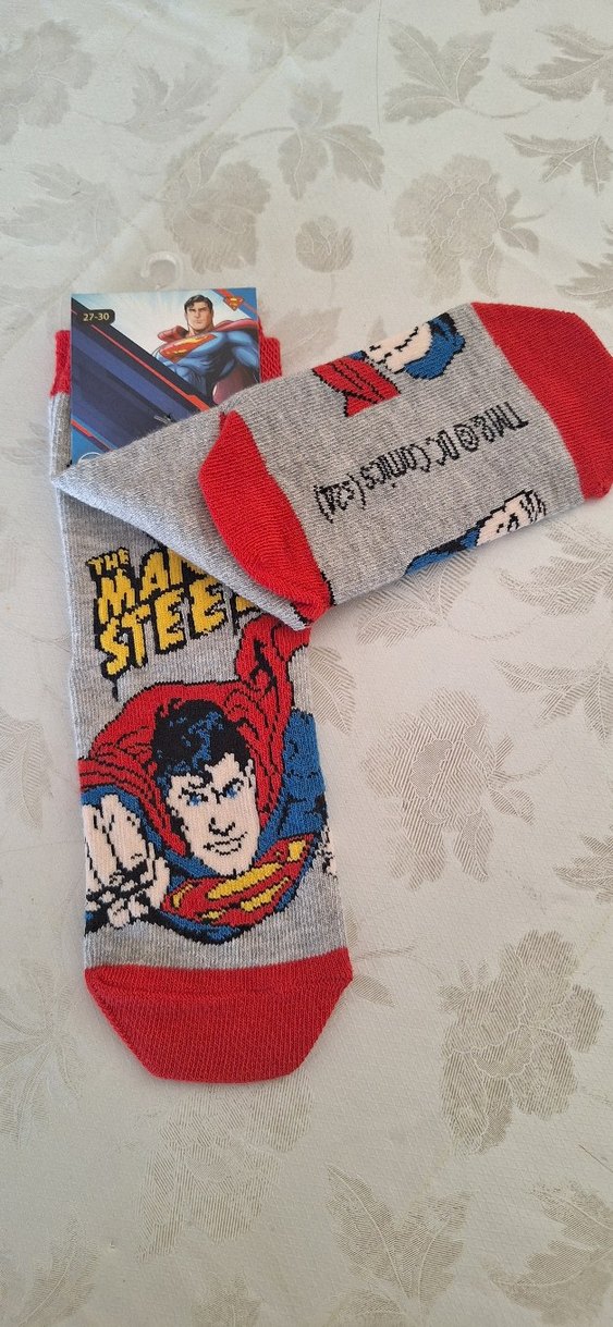 Gri Superman Baskılı Erkek Çorap - Görsel 3