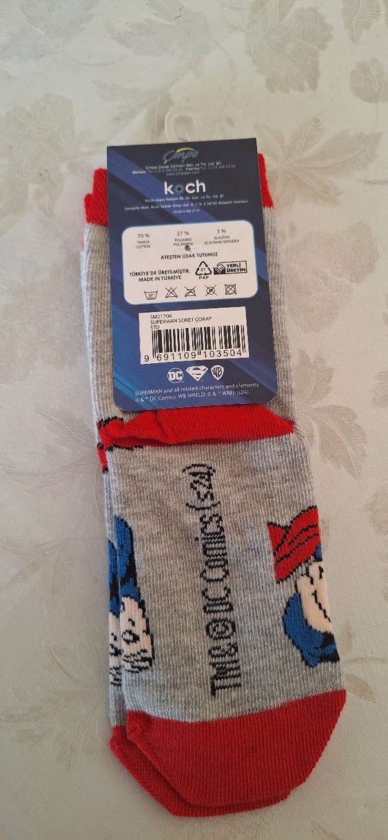 Gri Superman Baskılı Erkek Çorap - Görsel 5