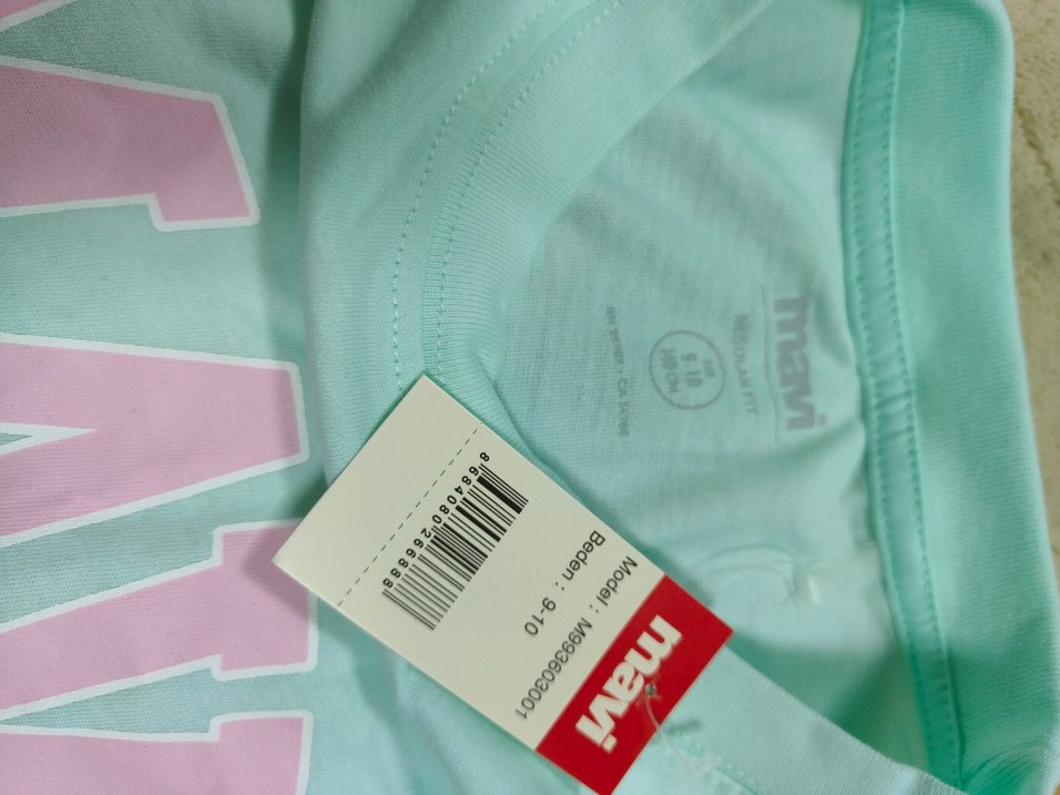 Mavi Baskılı Kız Tişörtü, Kısa Kollu - Görsel 2