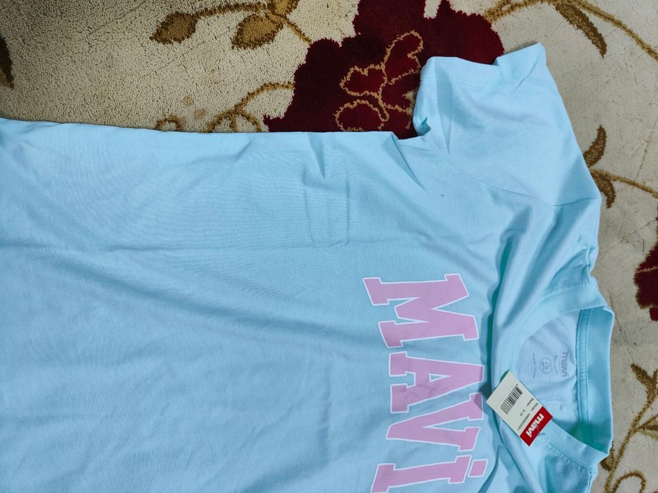 Mavi Baskılı Kız Tişörtü, Kısa Kollu - Görsel 3