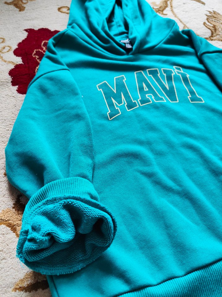 Mavi Kapüşonlu çocuk sweatshirt - Görsel 2