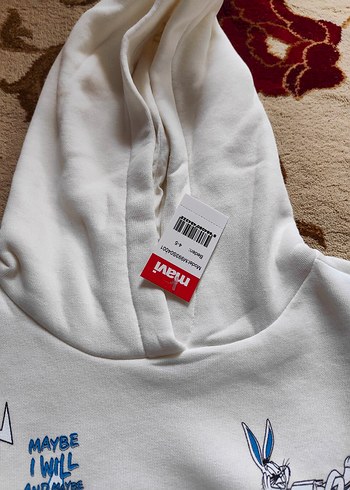 Beyaz Baskılı Kapüşonlu Erkek Sweatshirt - Görsel 2
