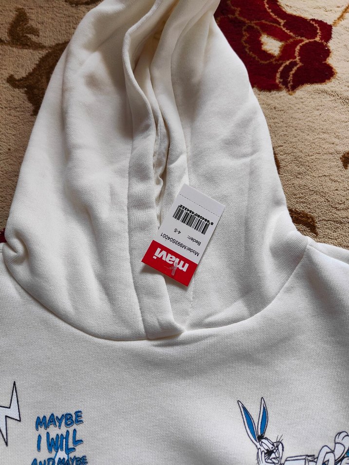 Beyaz Baskılı Kapüşonlu Erkek Sweatshirt - Görsel 2