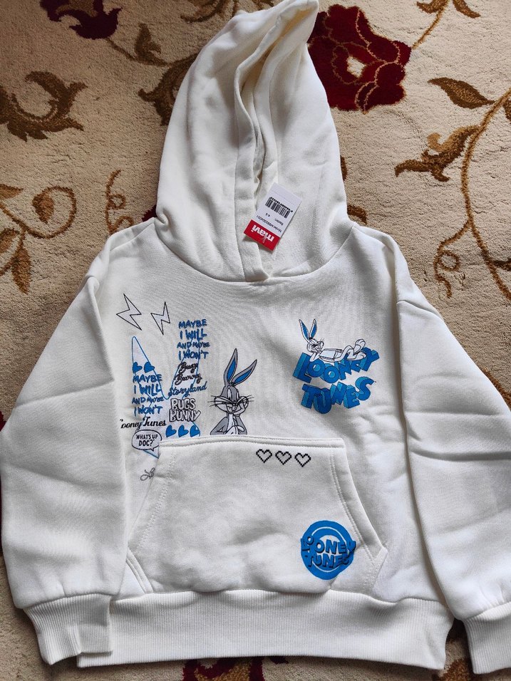 Beyaz Baskılı Kapüşonlu Erkek Sweatshirt - Görsel 3
