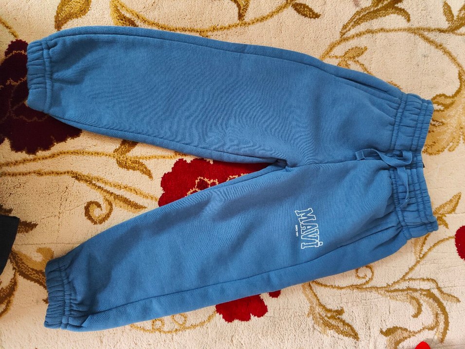 Mavi Nakışlı Fermuarlı çocuk eşofman altı - Görsel 2