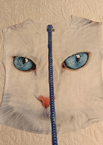 Beyaz Baskılı  Kedi Tişörtü - Görsel 3