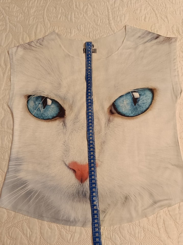 Beyaz Baskılı  Kedi Tişörtü - Görsel 3