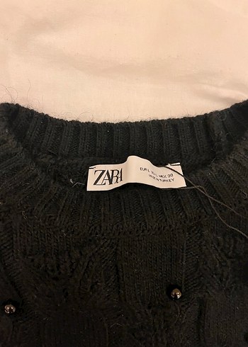 l Beden siyah Renk Zara Boncuklu Siyah Kısa Örgü Kadın Kazak