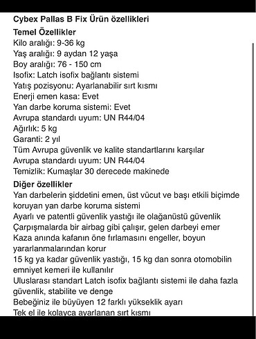 9- 18 kg Beden Cybex oto koltuğu