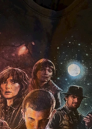 Stranger Things Baskılı Siyah Kısa Kollu Tişört - Görsel 4