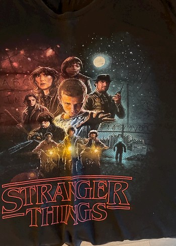 Stranger Things Baskılı Siyah Kısa Kollu Tişört - Görsel 2