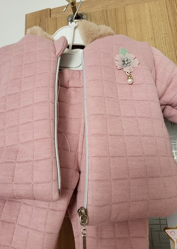 HelloBaby Pembe Nakışlı Kürklü Bebek Kız Takımı