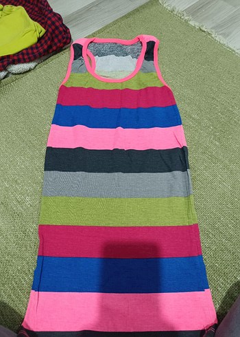 H&M Renkli Cizgili Kolsuz Elbise