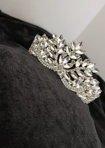 Gri Parlak Taşlı Düğün Tacı - Görsel 2