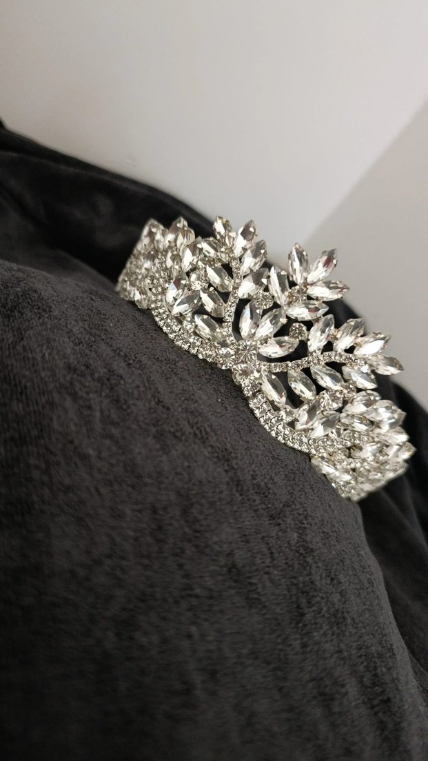 Gri Parlak Taşlı Düğün Tacı - Görsel 2