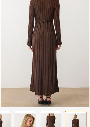 Kahverengi triko elbise - Görsel 3