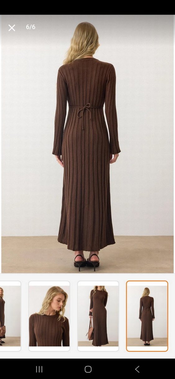 Kahverengi triko elbise - Görsel 3