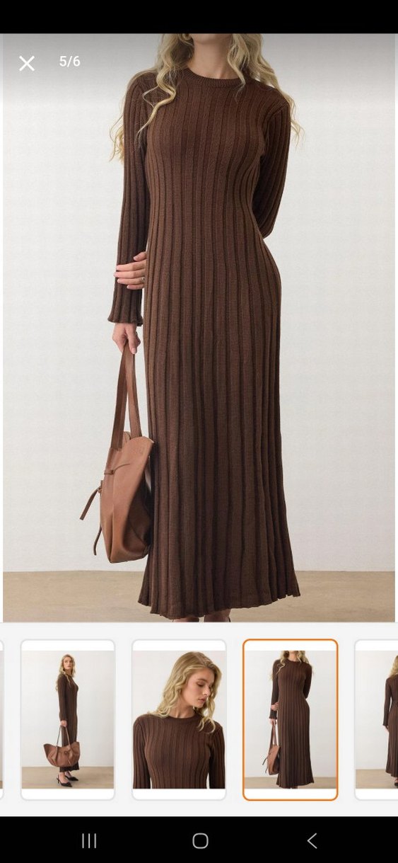Kahverengi triko elbise - Görsel 4