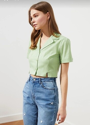 TRENDYOMİLLA YEŞİL CROP GÖMLEK