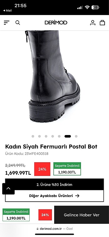 38 Beden siyah Renk Derimod bot