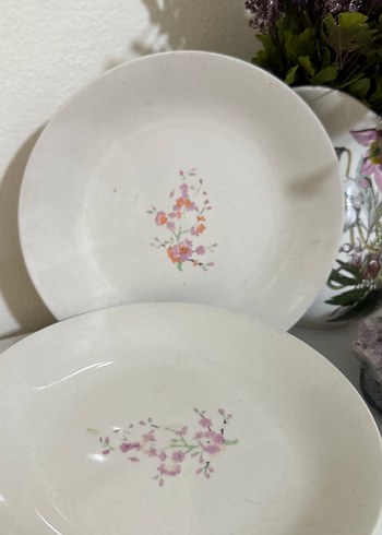 Sümerbank Pastel Çiçek Desenli Beyaz Tabaklar - Görsel 2