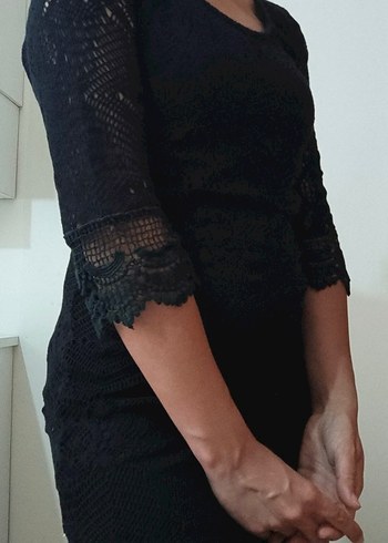Robin Siyah Dantel Detaylı Midi Gotik Elbise