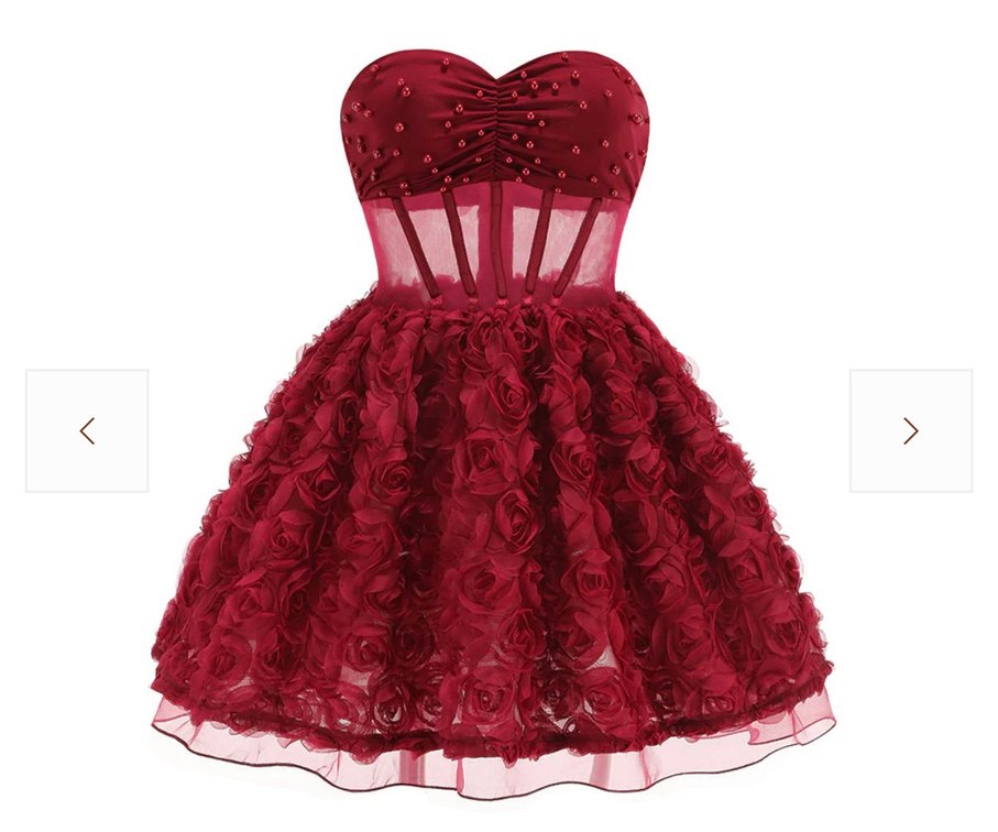 Bordo İşlemeli Straplez Mini Abiye Elbise - Görsel 2